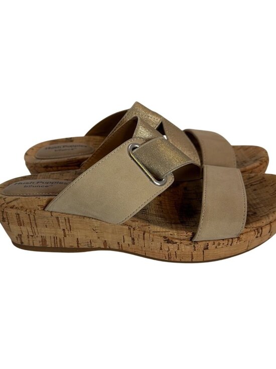 Hush Puppies COCO Gold Slide Wedge Sandals With Cork Sole Womens Size 6 - Picture 3 of 9
